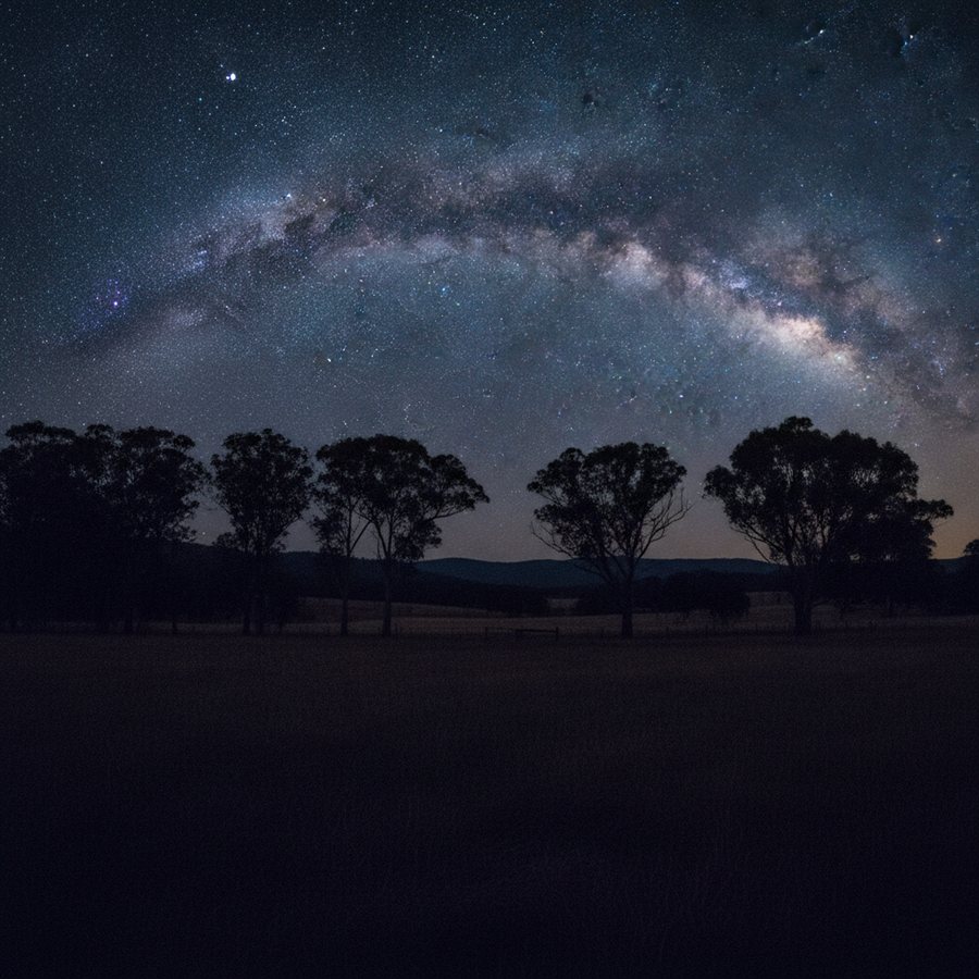 Stars over the farm at night