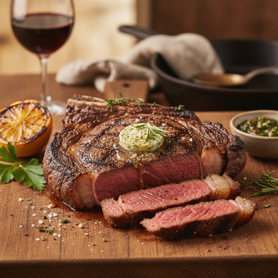 Grass-fed ribeye steak, dry-aged 21 days